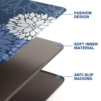Kitchen Mats 2 Piece Set, Anti Fatigue Non Slip Cushioned Floor Rugs, Blue - size: 17.3"W×70"L+17.3"W×30"L-0.4"Th