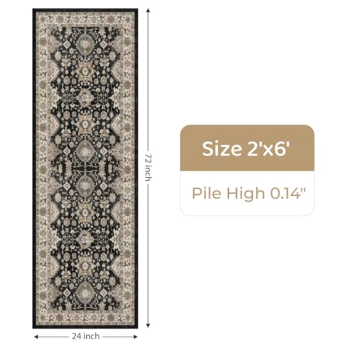 Washable Hallway Runner Rug 2x6: Non Slip Runner Rugs with Rubber Backing - color: Black, size: 2' x 6' (Rectangular)