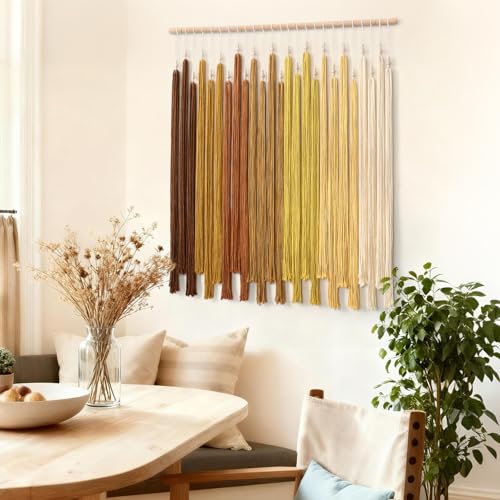 Macrame Wall Hanging Large Boho Home Decor Aesthetic Modern Chic Wall Art - color: Yellow