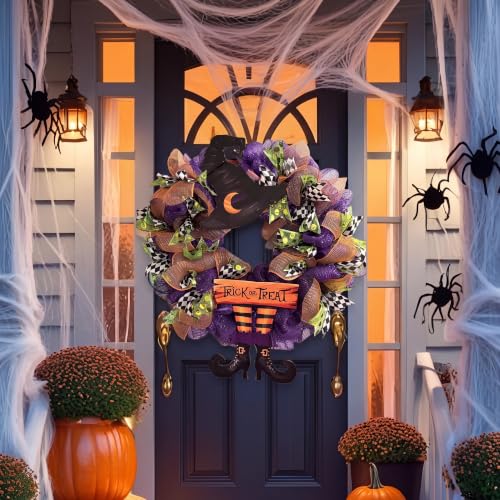 BBTO Halloween Door Decorations Witch Wreath Decor Trick or Treat Wood Sign - style: Witch
