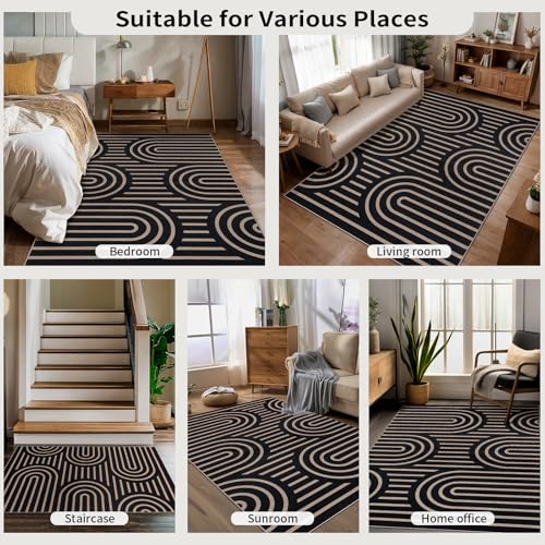 Tangsoo Easy Jute 2.6x10 Hallway Rug,Indoor Washable Non-Slip Runner Rugs - color: Black Six Rainbow, size: 2'6" x 10'(Runner)