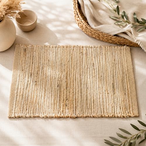 Chardin Home Eco-Friendly Natural Jute/Hemp Placemats 13''x''19, Set of 4 Natural/Beige Table Mats | Perfect for Holidays, Thanksgiving, Christmas, or Everyday Meals - size: 13x19 Inch.
