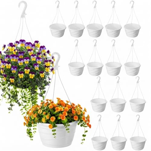 16 Pcs 10 Inch Hanging Planter with Drainage Insert, White - color: White
