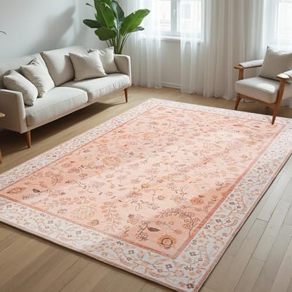 Boho Area Rugs 5x7 Floral Rugs for Living Room Washable Non Slip Low Pile Soft Carpet for Living Room Bedroom Dinning Room CRYPTOLITE