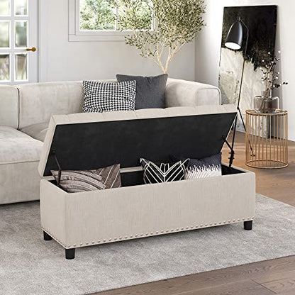BELLEZE Storage Ottoman, Tufted Ottoman with Close Hinge, Foot Rest for Living Room (Beige, 47 inch) - color: Beige a