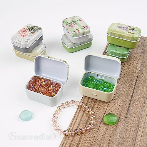 Framendino, 5 Pack Mini Trinket Coin Box Small Retro Flowers Containers with Lid for Jewelry Storage Case Tinplate (Random Color) - color: Retro Pattern