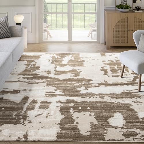 Abani Terra Area Rug for Living Room, Bedroom - Abstract Pattern - Brown Cream - 4' x 6' - Durable & Easy to Clean - color: Cream, size: 4' x 6' (Rectangular)