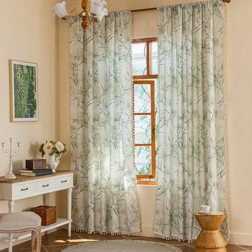 ENJOYBRIDAL White Floral 63 Inch Curtains 2 Panel Set Bedroom Boho Drapes Semi Sheer Dining Room Living Room Rod Pocket Window Curtain Panels Short Farmhouse Country Cute Chic Window Treatments - color: Floral15, size: 52"W x 63"L (Pack of 2)