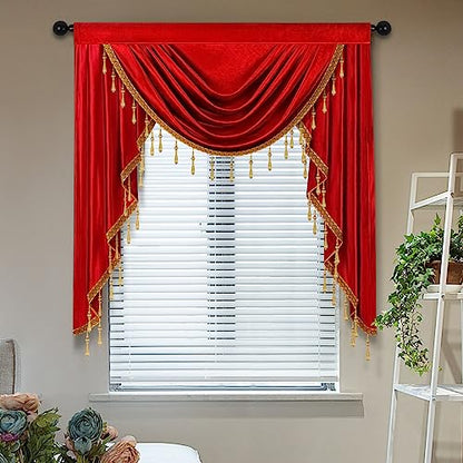 ELKCA Luxury Burgundy Red Velvet Curtain Valances for Living Room with Beads(39inch,1 Panel) - color: Burgundy Red, size: 39"W x 43"L (Pack of 1)