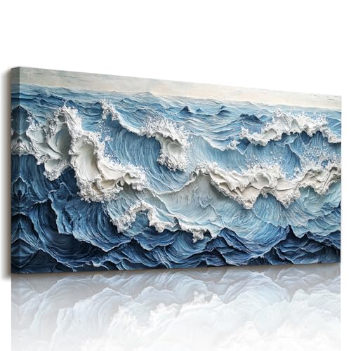 imjiayu Abstract Large Wall Art Blue White Wave Canvas Prints 20"x40" - color: Abstract Sea, size: 40"L x 20"W