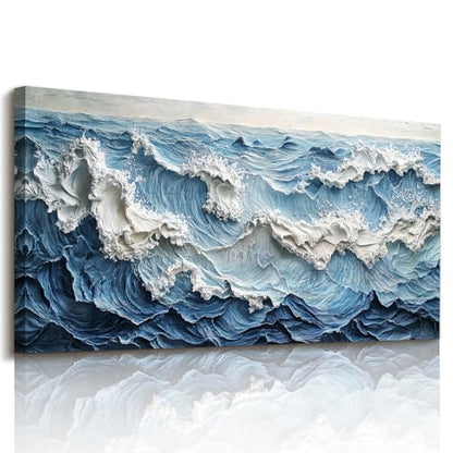 imjiayu Abstract Large Wall Art Blue White Wave Canvas Prints 20"x40" - color: Abstract Sea, size: 40"L x 20"W