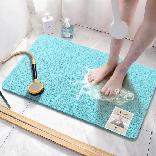 Asvin Soft Textured Bath, Shower, Tub Mat, 24x16 Inch, Phthalate Free, Non Slip Comfort Bathtub Mats with Drain, PVC Loofah Bathroom Mats for Wet Areas, Quick Drying - color: Green, size: 24" x 16" (Rectangular)