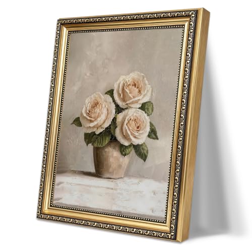 Vintage White pink Rose Vase Framed Wall Art Floral Still Life Thick Impasto Canvas Print Antique Cream Flower Oil Painting Shabby Chic for Living Room Bedroom Kitchen Home Office Gallery Wall Decor Gift for Art Lovers Friends New Homeowners - color: Pink