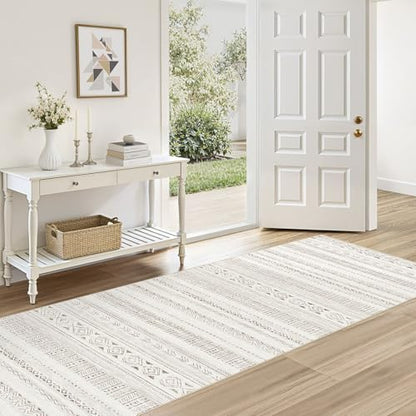 cotiled Hallway 2.6x8 Runner Rugs Washable Boho Rug Brown/Cream - color: Light Brown/Cream, size: 2.6' x 8' (Runner)