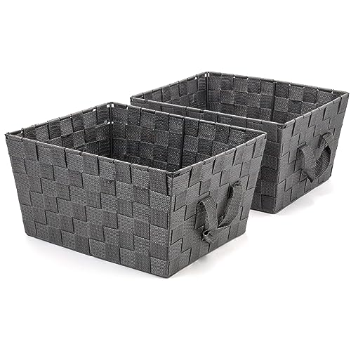 Brookstone Woven Shelf Basket Organize for Shelves, Storage Basket for Organizing Home, Pantry Organizers and Storage Bins - 2 Pack - Dark Grey - color: Dark Grey
