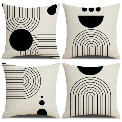 IcosaMro Boho Pillow Covers 18x18 Set of 4 Mid Century Black and White - color: Geometric Curve