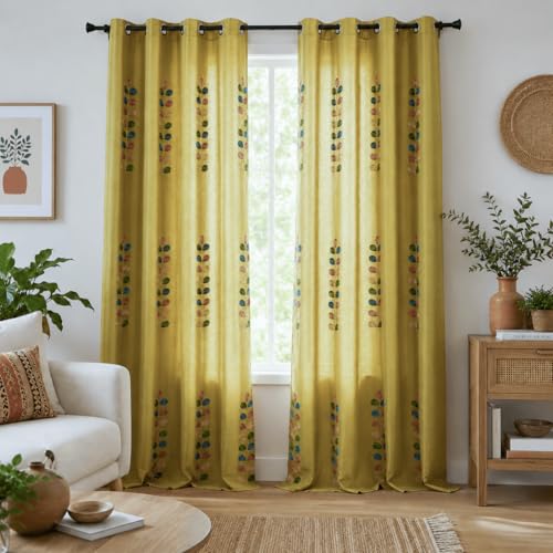 VOGOL Leaf Embroidered Linen Textured Curtains, 60 x 106, 2 Panels - color: C2, size: 60"W x 106"L (Pack of 2)