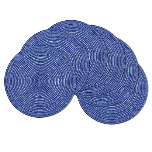 SHACOS Round Braided Placemats 15 inch Set of 6 Washable Kitchen Table Placemats for Home Wedding Party (Blue White, 6) - color: Blue White, size: Set of 6