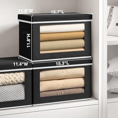 Homsorout Large Storage Bins with Lids - Fabric Storage Cubes with Window, Collapsible Bins for Clothes, 15.7 Inch Large Baskets for Bedroom, Dorm, Office, Black, 6 Pack - color: Black, size: XL(6-Pack)