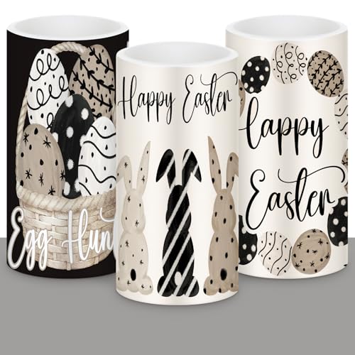 Retisee 3 Pcs Black Brown Easter Flameless LED Candles Battery Operated Bunny Spring Flickering Pillar Candles with Remote Rabbit Easter Centerpiece for Bedroom Living Room Dinner Table Decoration - style: Black Brown