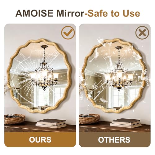 AMOISE Round Wavy Wall Mirror, 28" Circle Boho Scalloped Mirror - size: 28"L x 28"W