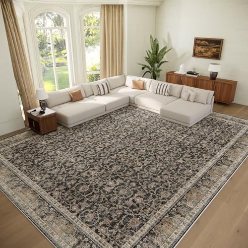 Washable 10x12 Area Rugs for Living Room, Charcoal/Taupe - color: Charcoal/Taupe, size: 10' x 12' (Rectangular)