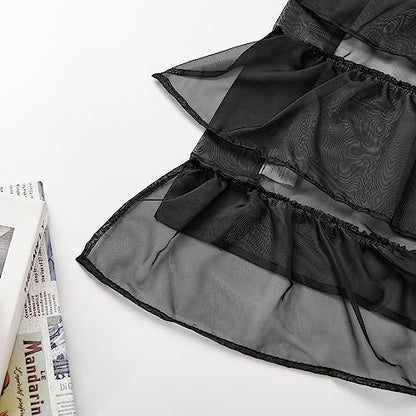 PearAge Ruffled Voile Semi Sheer Curtain Valance, Kitchen Living Room Shabby Chic Ruffle Valance Curtains, Girls Daughters Bedroom Cascade Window Valance 52x26 Inches (Black-Triangle) - color: Black