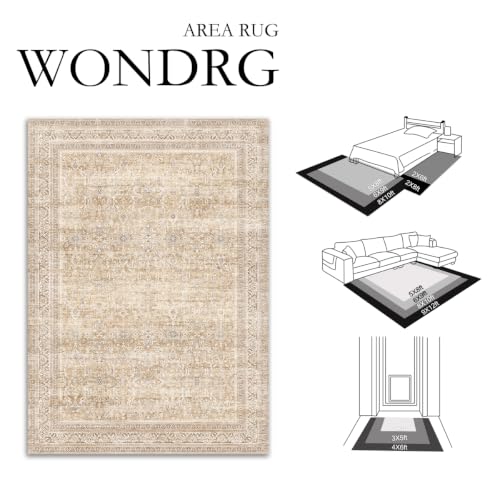 5x7 Beige Neutral Retro Area Rug - color: Retro | Beige, size: 5' x 7' (Rectangular)