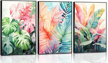 Uofnvrji 3pcs Tropical Botanical Monstera Leaves Canvas Wall Art - color: Colorful, size: 16x24 Inch Unframed
