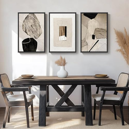 Large Framed Modern Neutral Abstract Wall Art, Set of 3, Total 60x30 In - color: Neutral, size: 20" W x 30" H x 3pcs