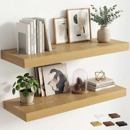 Venusmiles 12 inch Deep Floating Shelves for Wall, 36" Wide, Oak, 2-Pack - color: Oak Finish, size: 36"w x 12"d, 2p