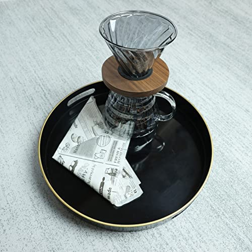 Spsyrine Round Black Decorative Tray, 13" Plastic Serving Table Tray with Handles for Ottoman, Coffee Table, Bathroom, Kitchen, Living Room - color: Black