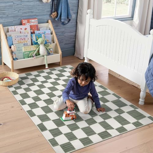 jinchan 3x5 Area Rug Washable Modern Checkered Rug for Kids Room, Grey - color: Checkered Grey, size: 3' x 5' (Rectangular)