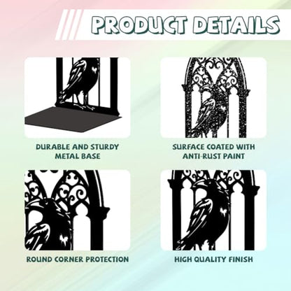 Peacoblue 5.3"x4.3"x7.9" Metal Bookends, Heavy Duty Book Ends for Shelves - style: Gothic Crow