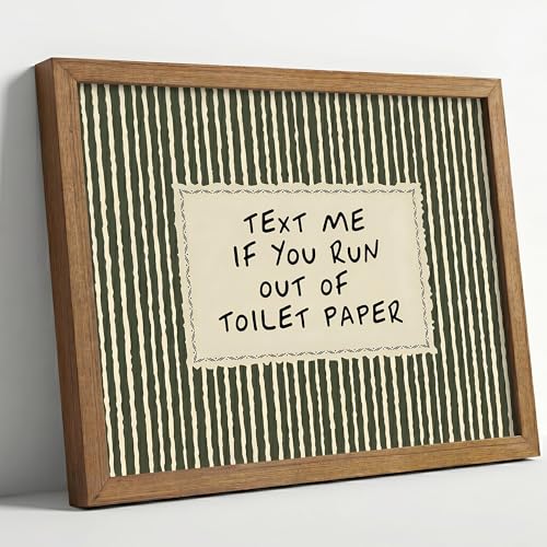 DGBQMK Funny Bathroom Wall Art Decor, Text Me If You Run Out of Toilet Paper Sign, Natural Solid Wood Framed Canvas Prints for Restroom Half Bath Washroom Wall Decoration, 8x10 inch - color: toiletwords, size: 10"Lx8"W