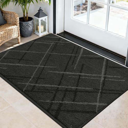 COSY HOMEER Door Mat Low Profile Non-Slip Doormat for Entryway,Dark Gray - color: Dark Gray, size: 3' x 2' (Rectangular)