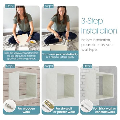 Kaboon Cube Floating Shelves Set2, Display Shelves Wall Mount 7.75" D x 12.5" W x 12.5" H, (Sea Salt, Square 2 Cubes) - color: Sea Salt, size: Square-Set2