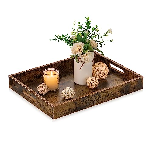 Hanobe Decorative Coffee Table Tray, Ottoman Serving Topper with Handles - size: 13.4" x 9.5" x 1.8"