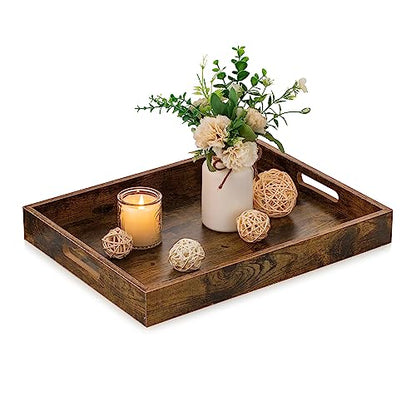 Hanobe Decorative Coffee Table Tray, Ottoman Serving Topper with Handles - size: 13.4" x 9.5" x 1.8"