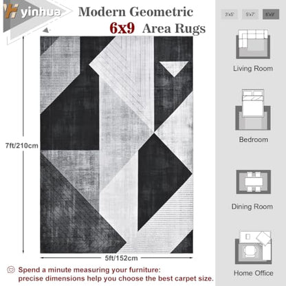 Yinhua Geometric 6x9 Area Rugs Modern Rugs for Living Room Washable, Grey - color: Grey, size: 6' x 9' (Rectangular)
