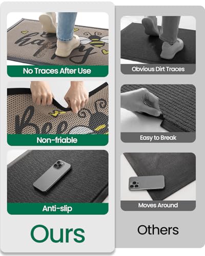 LUMI Outside Welcome Door Mat 24x36, Non-Slip Durable Rubber Easy Clean - color: Bee Happy, size: 24"x36"