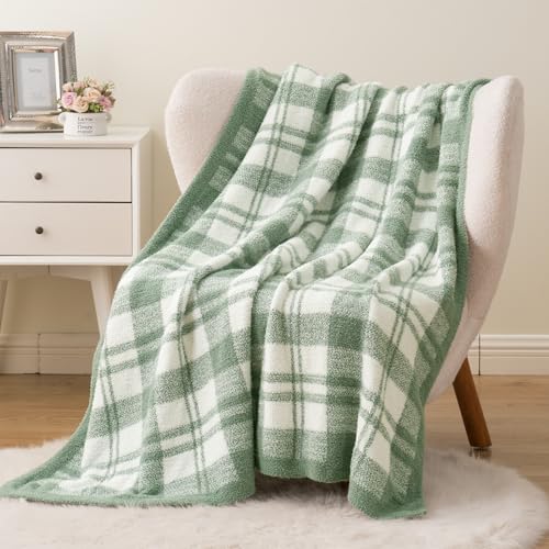 Battilo Green Checkered Blanket, Plaid Sage Green Throw for Couch, 50"x60" - color: Sage