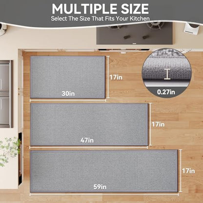 Kitchen Rugs Set of 2 PCS Non Slip Washable Grey 17"x30"+17"x59" - color: Grey, size: 17"x30"+17"x59"