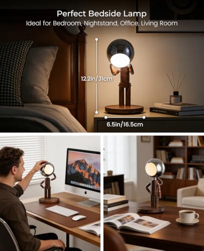 Cordless Table Lamp, Rechargeable Wooden Desk Lamp, Dimmable, Gift - color: Black Walnut
