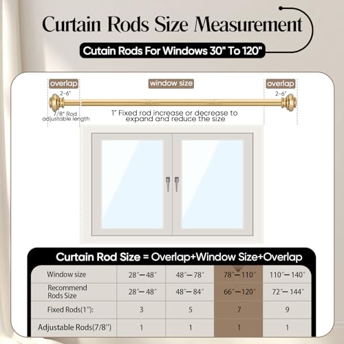 SIMEWIN Heavy Duty Curtain Rods for Windows 28 to 120 Inches, 1 Inch Gold Iron Curtain Rods with Classic Finials, Wall Mounted, LKCR005 - color: Gold, size: 28"-120"