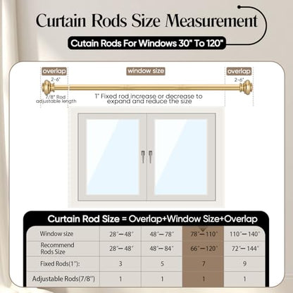SIMEWIN Heavy Duty Curtain Rods for Windows 28 to 120 Inches, 1 Inch Gold Iron Curtain Rods with Classic Finials, Wall Mounted, LKCR005 - color: Gold, size: 28"-120"