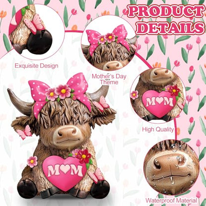 Karenhi 2 Pcs Highland Cow Figurines Resin, Mothers Day Decor Tabletop - style: Mother's Day