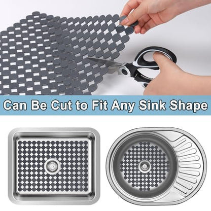 Kitchen Sink Mat for Stainless Steel/Ceramic Sinks,2 Pack with Scissors - color: Gray