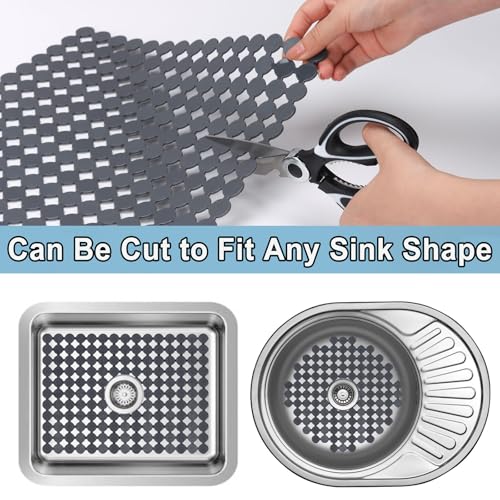 Kitchen Sink Mat for Stainless Steel/Ceramic Sinks,2 Pack with Scissors - color: Gray