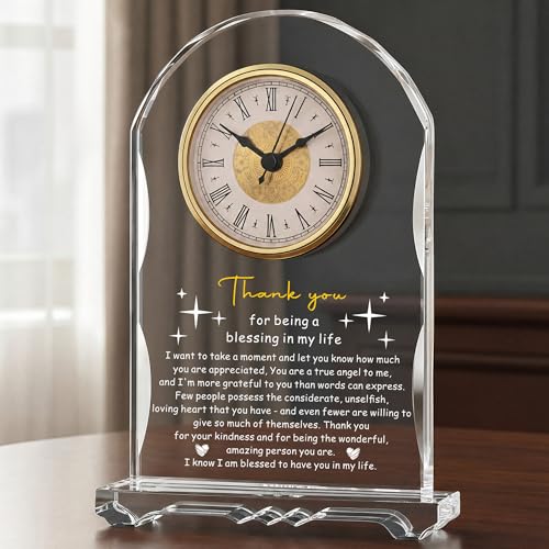 Thank You Gifts for Women Men Crystal Clock, Appreciation Clock Gift for Coworkers Friends Teachers, Inspirational Presents for Family Office Desk Clock Decor - color: Thank You